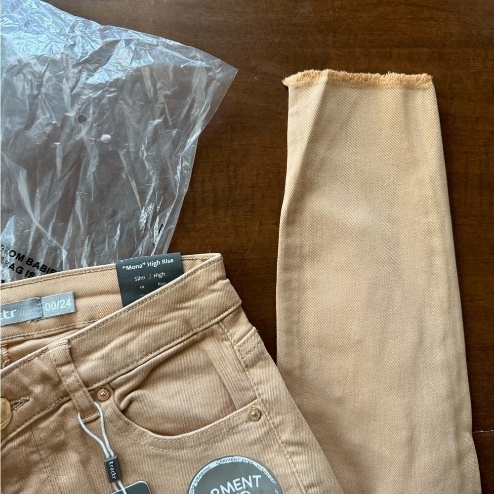 Tractr Camel Tan Khaki Mona High Rise Slim Ankle Fray Jeans 00/24 - Picture 3 of 5